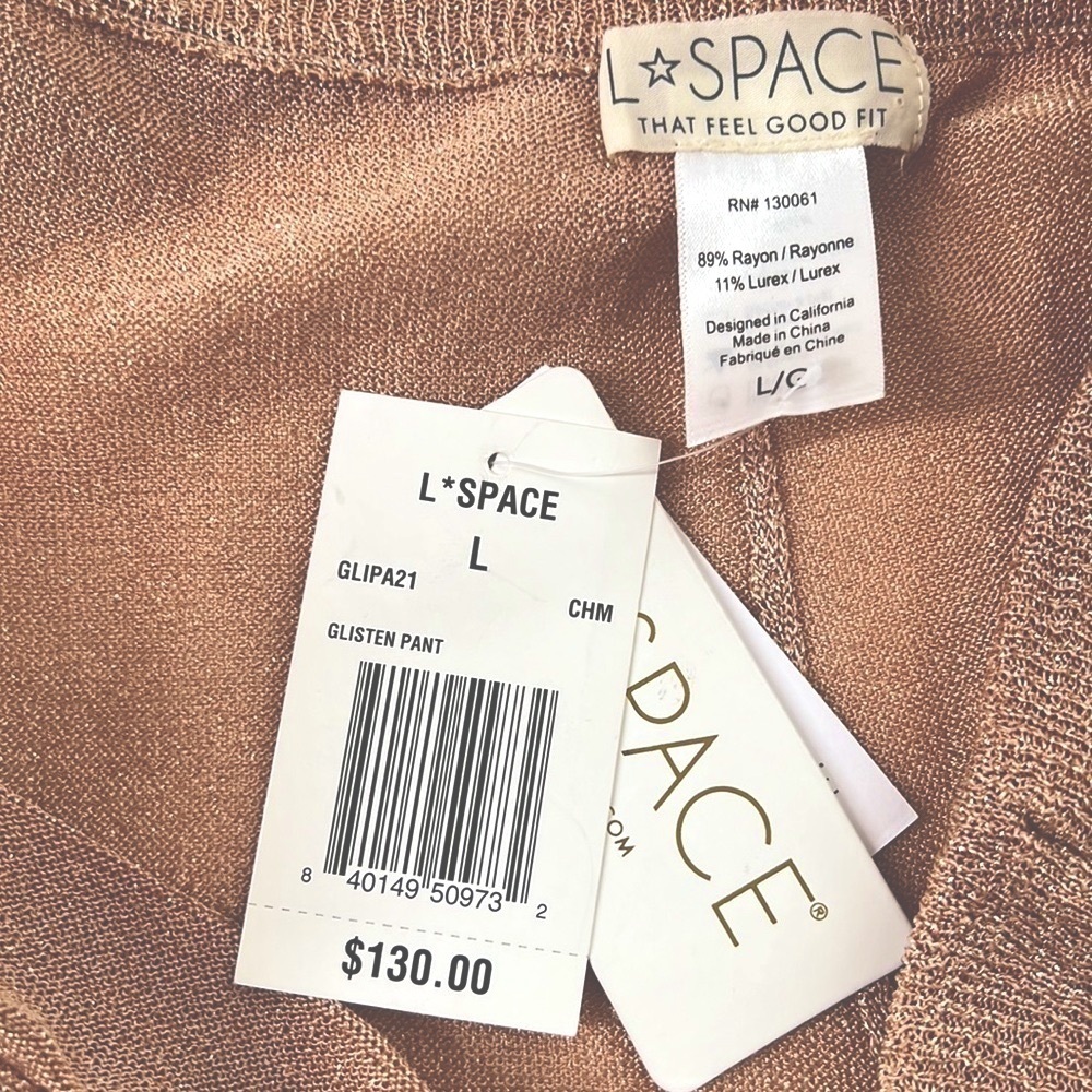 LSpace Slip on Pant cover up. Beige with a hint of shimmer. Size L woman’s NWT - Picture 7 of 8